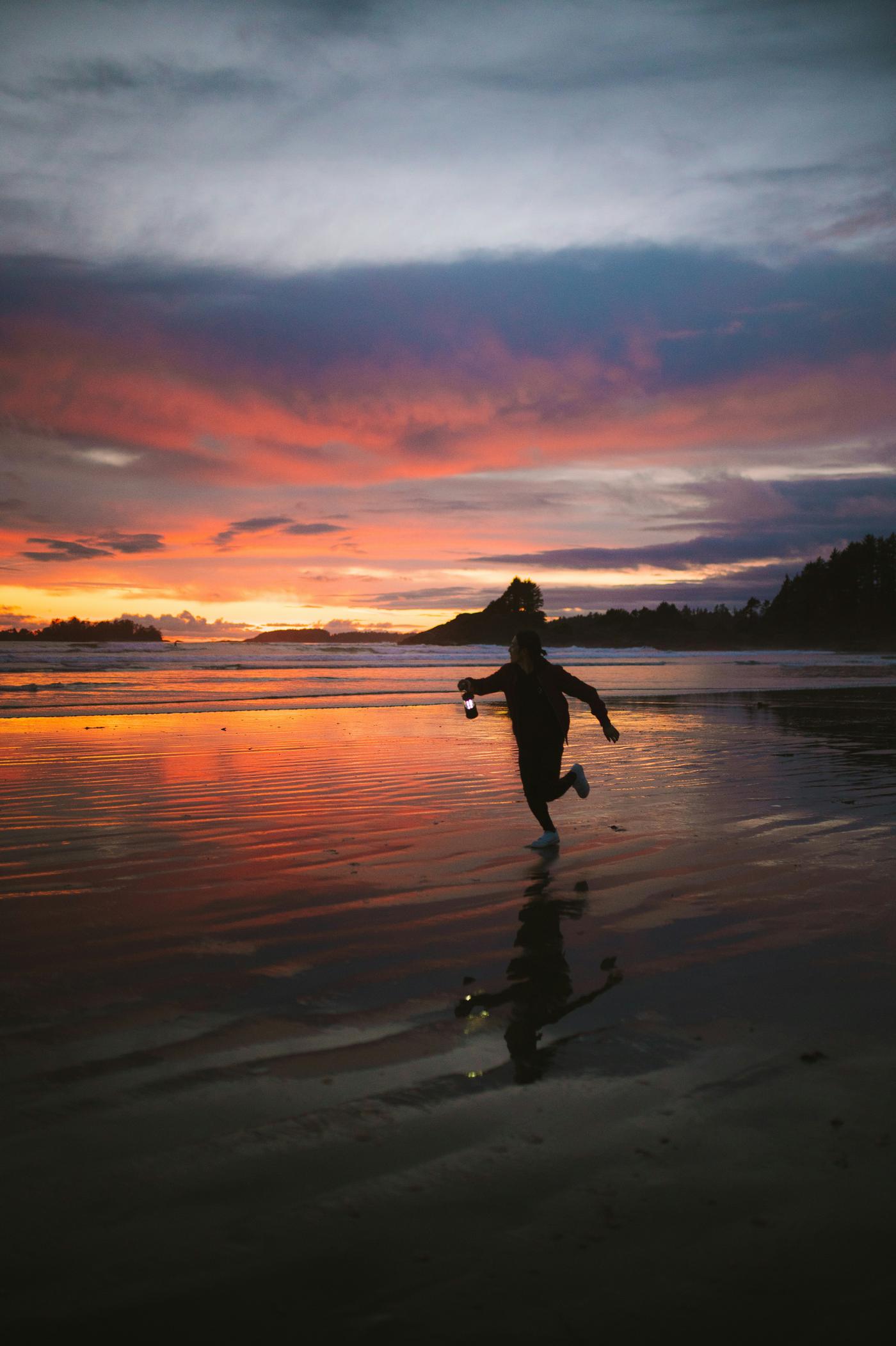 Running the beach at sunset