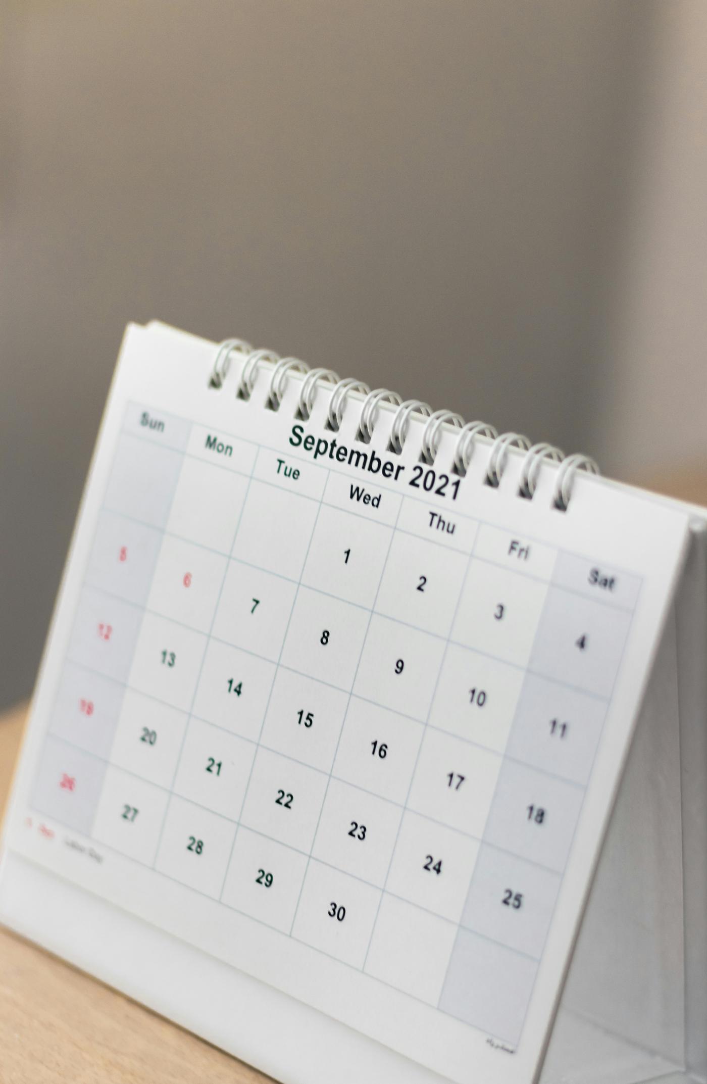 A calendar on a table
