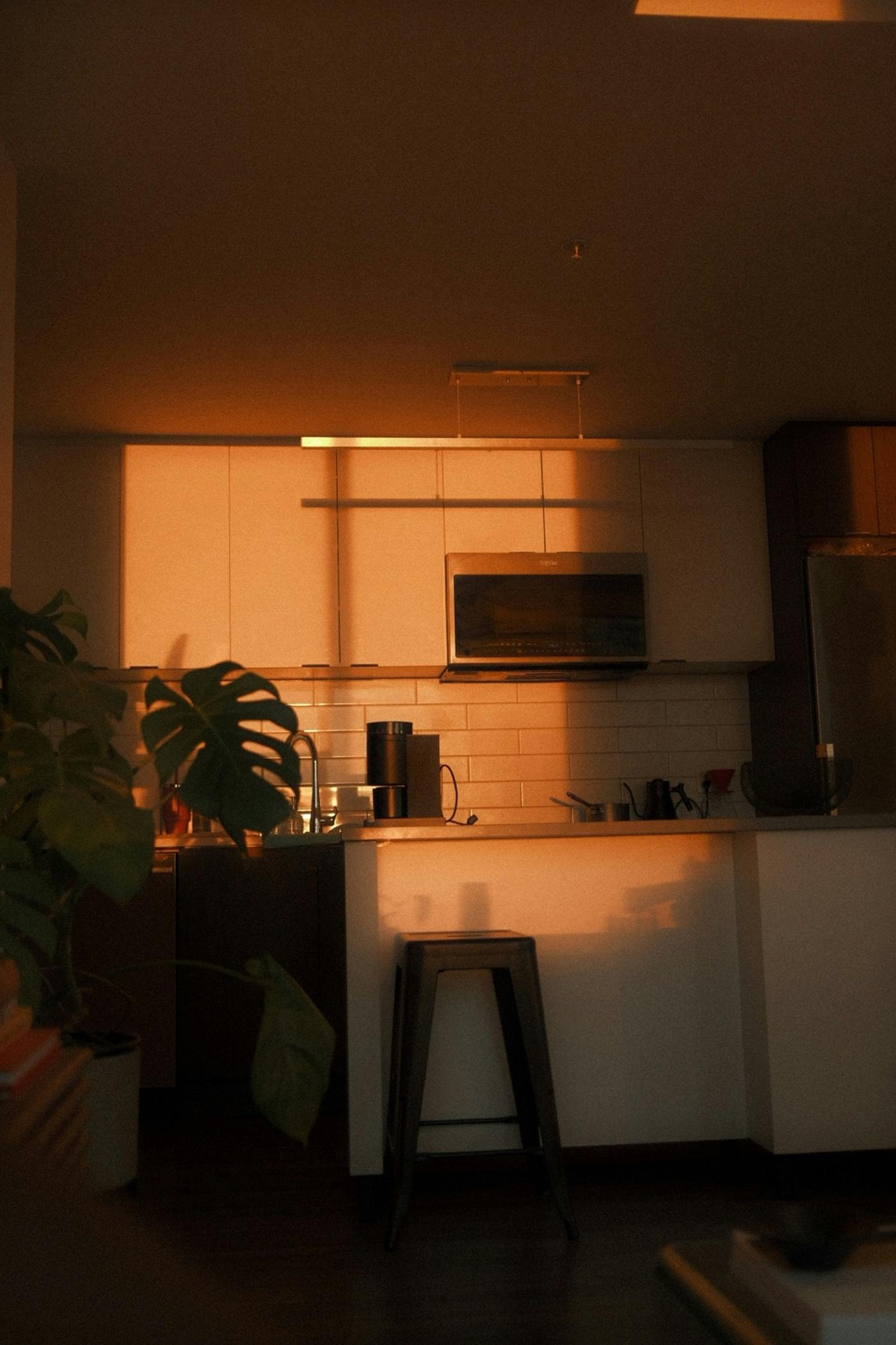A quiet kitchen, warm morning light